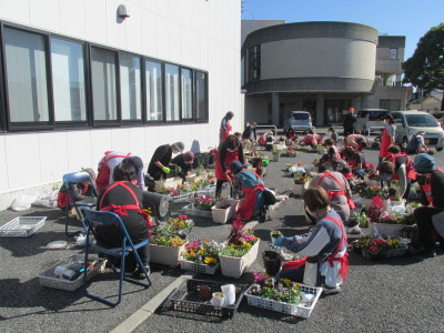 商工会女性部スリーデーマーチ花植え作業の画像です。