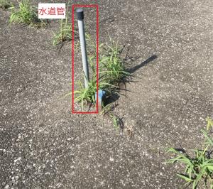 地上に露出した水道管の写真