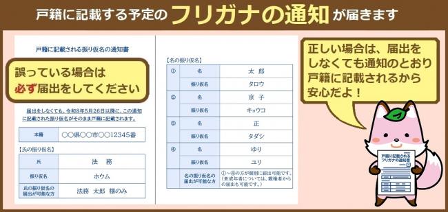 戸籍に記載予定のフリガナの通知が届きます